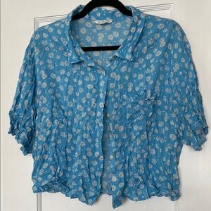 American Eagle Outfitters Blue Daisy Button Down Shirt